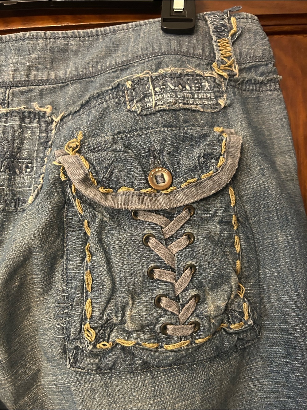 Y2K Da-Hang Chambray Denim Shorts Embroidered Laced Blue Large - Picture 7 of 10
